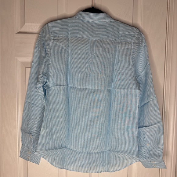 UNTUCKIT NWT Woman’s Sherry Aqua/White 100% Linen Button Down Shirt Size 4 - Picture 2 of 7